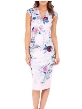 Ted Baker Pink Floral Cap-Sleeve Midi Dress
